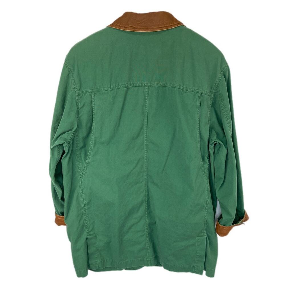 Vintage Oversized Green Long Lightweight Faux Leather Trim Coat - Women's Size M - Picture 3 of 6